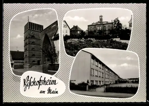 AK Bischofsheim am Main, Kirche, Rathaus, Strassenpartie