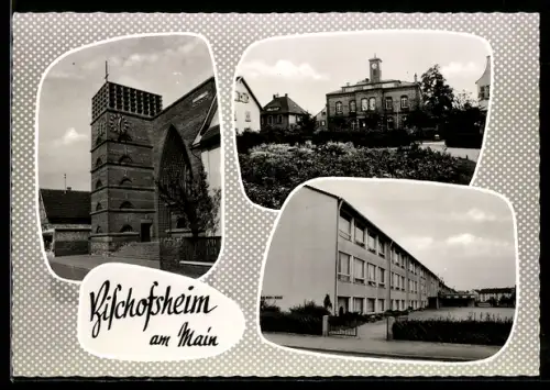 AK Bischofsheim am Main, Kirche, Rathaus, Strassenpartie