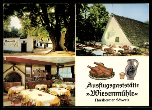 AK Flörsheim /Main, Flörsheimer Schweiz, Gaststätte Wiesenmühle, Innenansicht, Garten