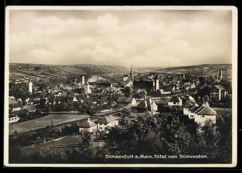 AK Ochsenfurt a. Main, Totalansicht mit Kirche von Südwesten