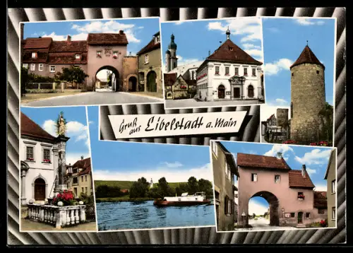 AK Eibelstadt, Teilansichten mit Turm, Denkmal und Stadttor