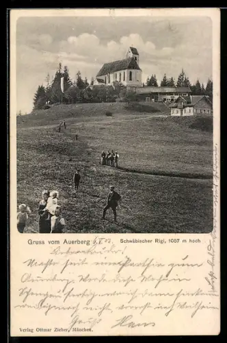 AK Stötten, Auerberg, Schwäbischer Rigi, Wandersleute, Familienausflug