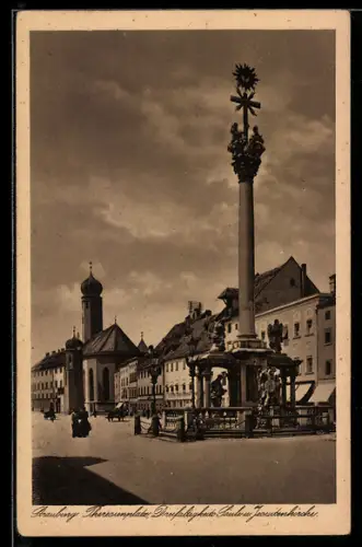 AK Straubing, Theresienplatz mit Dreifaltigkeitssäule