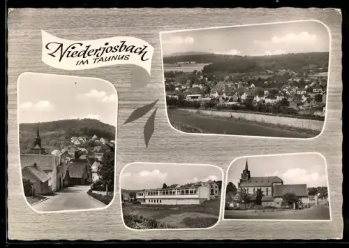 AK Niederjosbach im Taunus, Totalansicht und Ortspartien mit Kirche