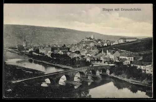 AK Bingen, Teilansicht mit Drususbrücke