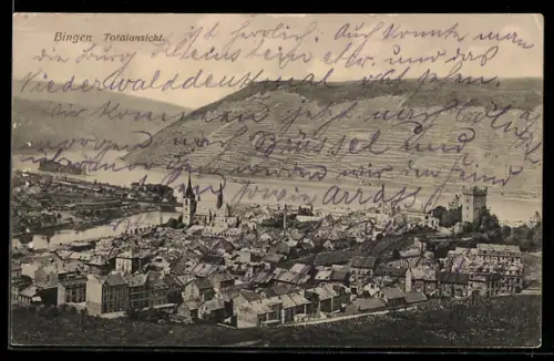AK Bingen, Totalansicht mit Umgebung und Turm