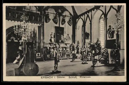 AK Erbach i. Odenw., Rittersaal im Schloss mit Rüstungen