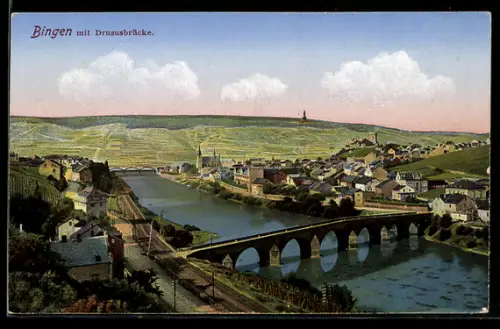 AK Bingen, Gesamtansicht mit Drususbrücke