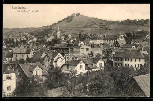 AK Bensheim, Teilansicht vom nördlichen Stadtteil mit Kirchturm