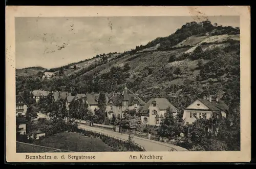 AK Bensheim a. d. Bergstrasse, Partie am Kirchberg mit Wohnhäusern