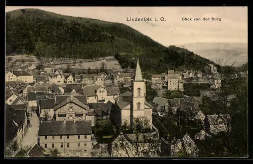 AK Lindenfels i. O., Teilansicht mit Kirche von der Burg aus