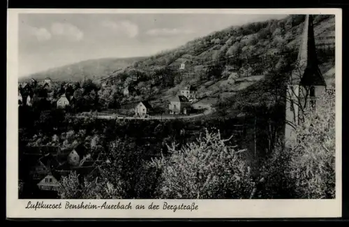 AK Bensheim /Auerbach, Teilansicht mit Kirchturm