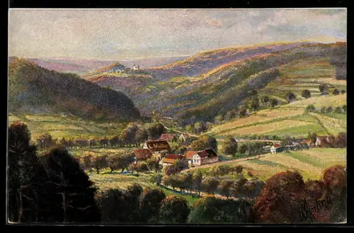 AK Weschnitz im Odenwald, Totalansicht mit Blick auf Lindenfels