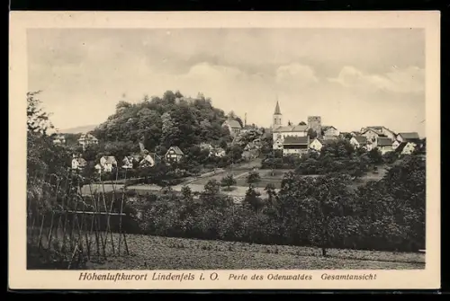 AK Lindenfels i. O., Totalansicht mit Kirche und Umgebung