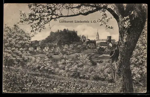 AK Lindenfels i. O., Teilansicht mit Kirche und Umgebung
