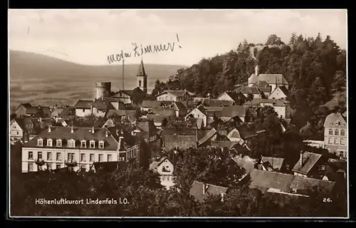 AK Lindenfels i. O., Teilansicht mit Kirche aus der Vogelschau