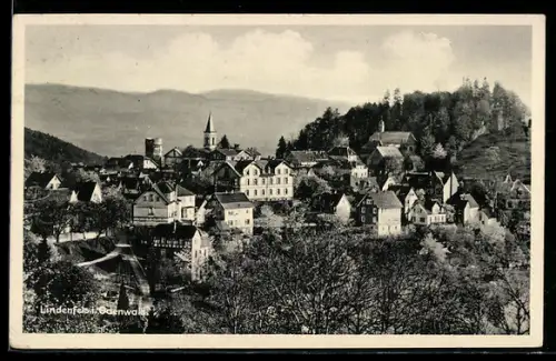 AK Lindenfels i. Odenwald, Teilansicht aus der Vogelschau mit Kirche