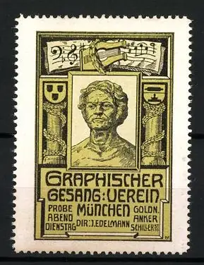 Reklamemarke München, Graphischer Gesangverein, Büste eines Mannes