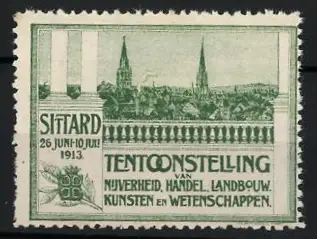 Reklamemarke Sittard, Tentoonstelling 1913, Ortsansicht mit Türmen