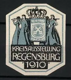 Reklamemarke Regensburg, Kreisausstellung 1910, Krone und Frauenfiguren