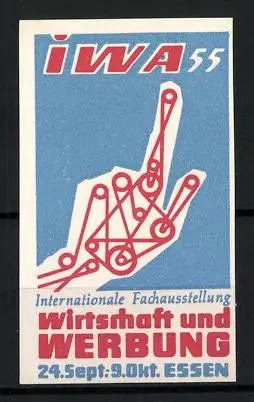Reklamemarke Essen, Internationale Fachausstellung Wirtschaft und Werbung 1955, mechanische Hand