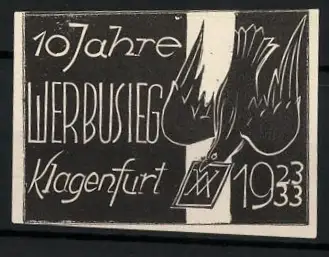 Reklamemarke Klagenfurt, 10 Jahre Werbusieg 1933, Brieftaube