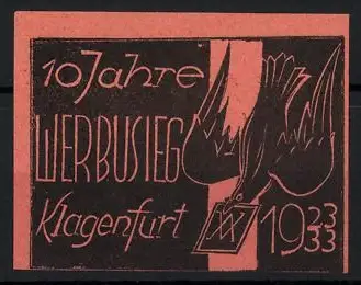 Reklamemarke Klagenfurt, 10 Jahre Werbusieg 1933, Taube mit Brief