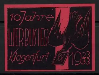 Reklamemarke Klagenfurt, 10 Jahre Werbusieg 1933, Brieftaube