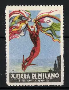 Reklamemarke Milano, X. Fiera di Milano 1929, Tänzer mit Flaggen