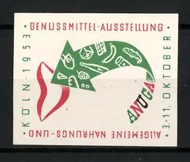 Reklamemarke Köln, Genussmittel-Ausstellung 1953, Pfeil mit Lebensmitteln