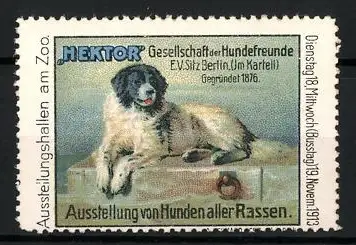 Reklamemarke Berlin, Ausstellung der Gesellschaft der Hundefreunde Hektor 1913, Hund auf Podest