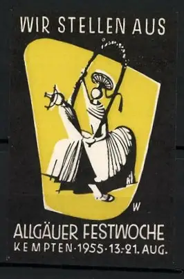 Reklamemarke Kempten, Allgäuer Festwoche 1955, Tänzerinnen