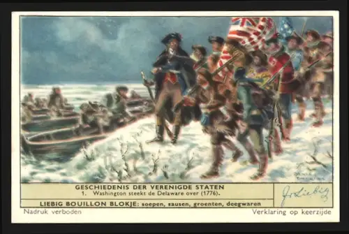 Sammelbild Liebig, Washington steekt de Delaware over