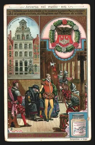 Sammelbild Liebig, Fleisch Extrakt, Gilberto van Schoonbeke e lo scabino Giacomo Maes