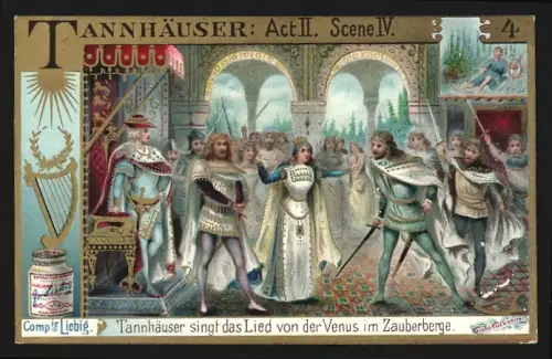 Sammelbild Liebig, Fleisch Extrakt, Tannhäuser Akt II Szene IV, Tannhäuser singt das Lied von der Venus im Zauberberge