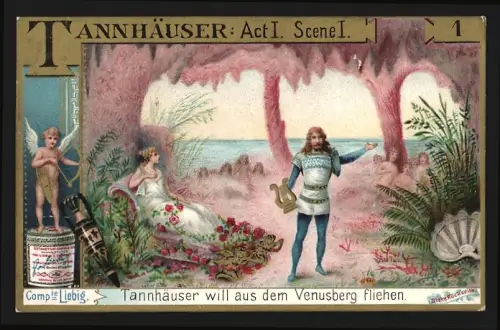 Sammelbild Liebig, Fleisch Extrakt, Tannhäuser Akt I Szene I, Tannhäuser will aus dem Venusberg fliehen
