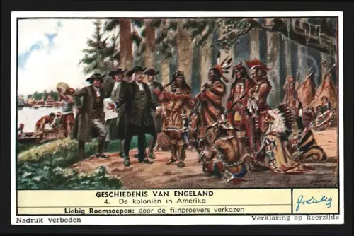 Sammelbild Liebig, Serie Geschiedenis van Engeland, De kolonien in Amerika