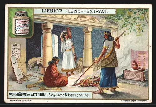 Sammelbild Liebig, Fleisch Extrakt, Serie Wohnräume im Altertum, Assyrische Felsenwohnung