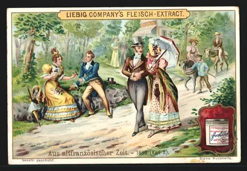 Sammelbild Liebig, Fleisch Extrakt, Serie Aus Altfranzösischer Zeit, Paare um 1830 während der Herrschaft Karls X.