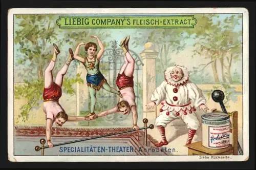 Sammelbild Liebig, Akrobaten und ein Clown