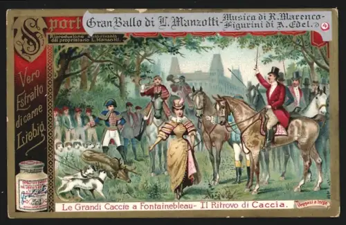 Sammelbild Liebig, Gran Ballo di Manzotti, Jagdgesellschaft