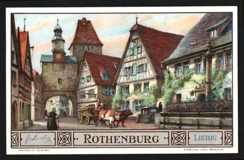 Sammelbild Liebig, Rothenburg, Ochsenkarren im Ort