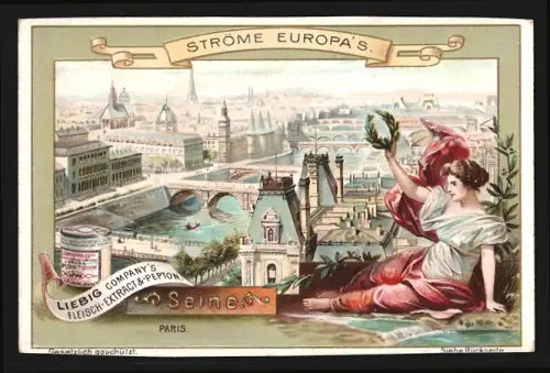 Sammelbild Liebig, Ströme Europas, Seine mit Brücken