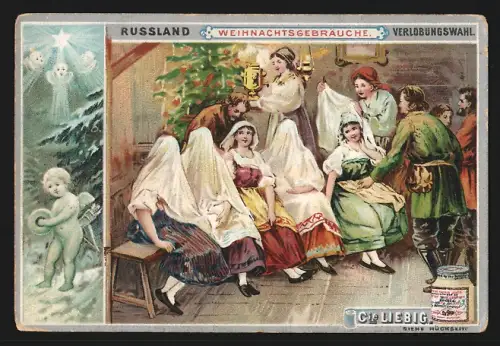 Sammelbild Liebig, Weihnachtsbräuche, Verlobungswahl in Russland