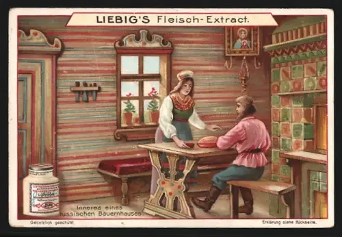 Sammelbild Liebig, Inneres eines russischen Bauernhauses