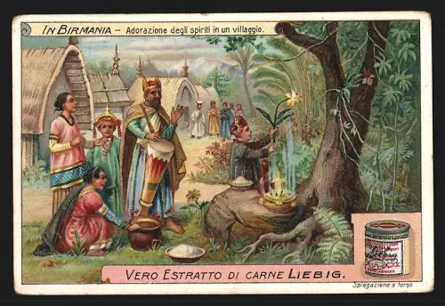 Sammelbild Liebig, In Birmania, Adorazione degli spiriti in un villagio
