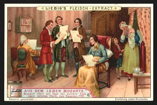 Sammelbild Liebig, Aus dem Leben Mozarts, Mozart am Tage vor seinem Tode 1791