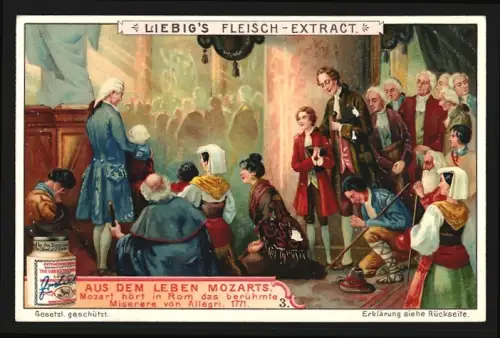 Sammelbild Liebig, Aus dem Leben Mozarts, Mozart gört in Rom das Miserere von Allegri 1771