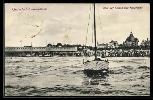 AK Swinemünde, Ostseebad, Strand und Herrenbad