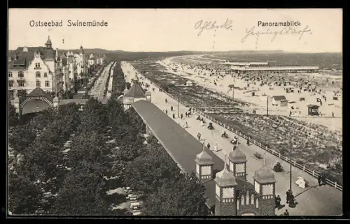 AK Swinemünde, Ostseebad, Panoramablick mit Promenade
